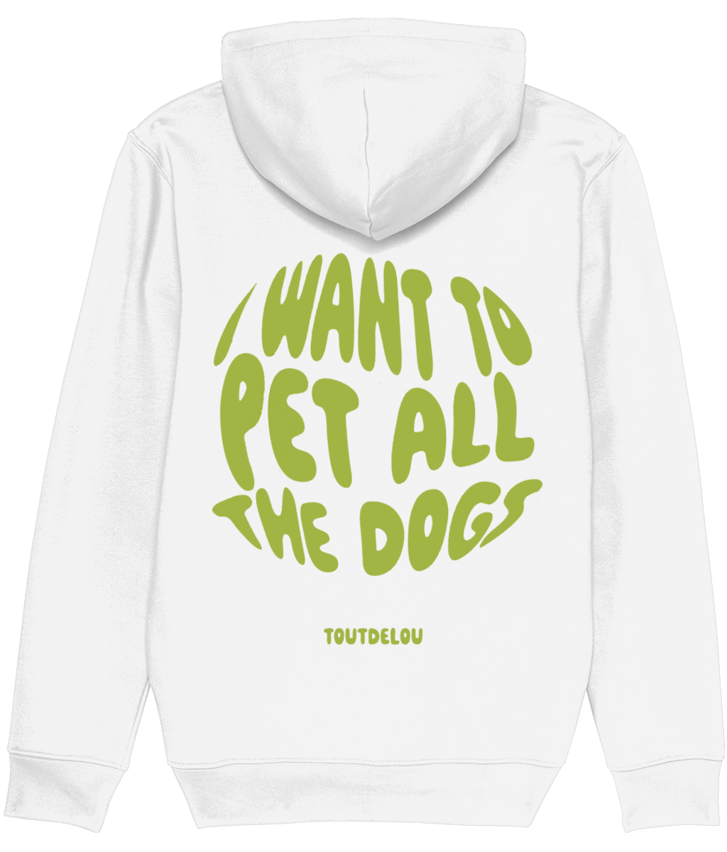 Hoodie - pet all the dogs - green - print on back