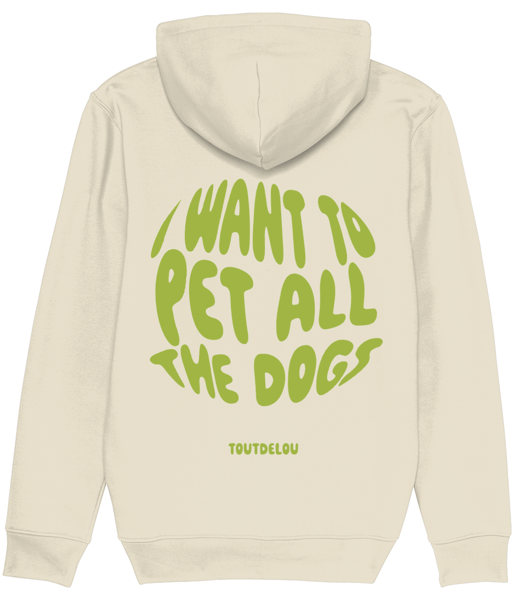 Hoodie - pet all the dogs - green - print on back