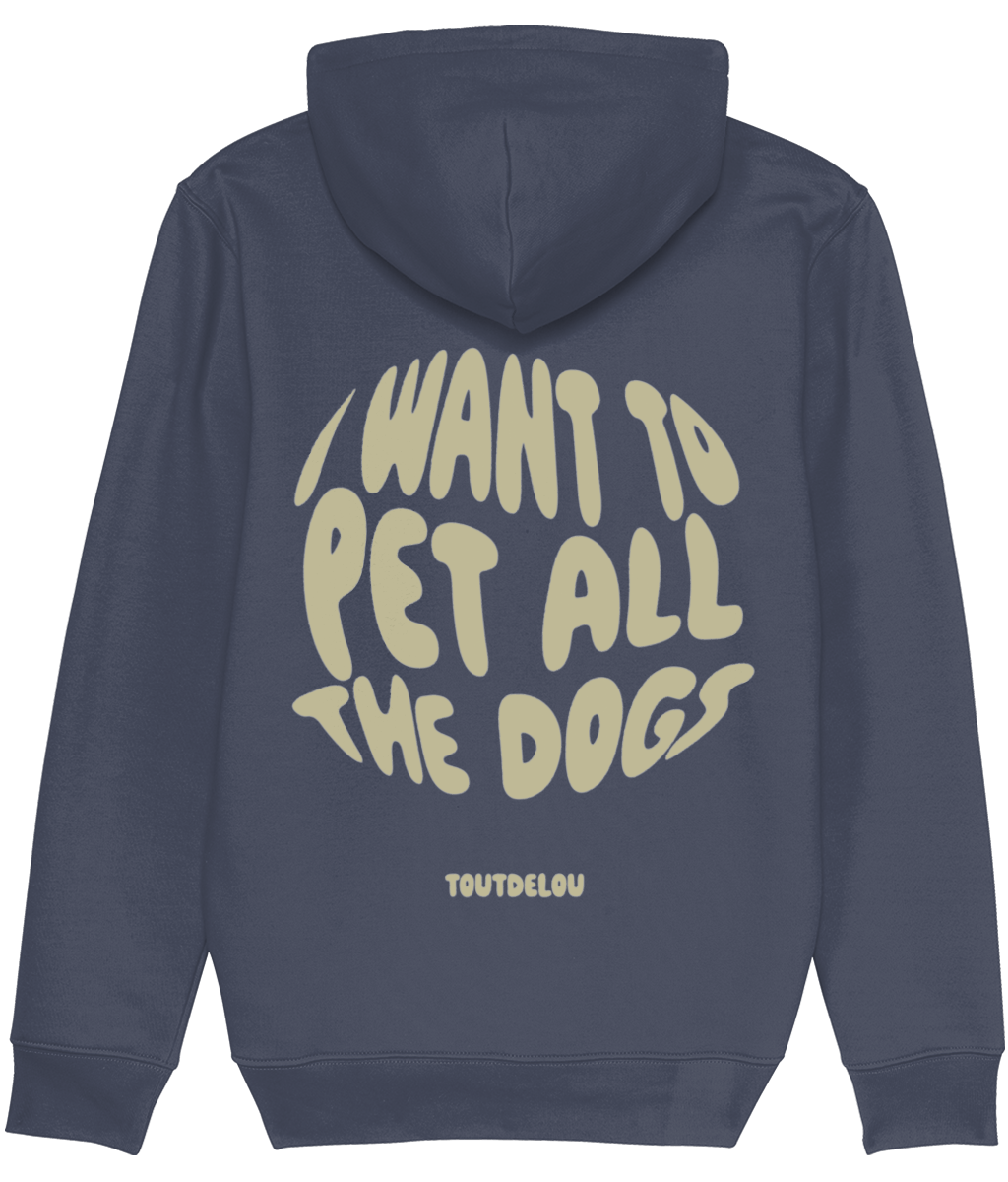 Hoodie - pet all the dogs - olive - print on back