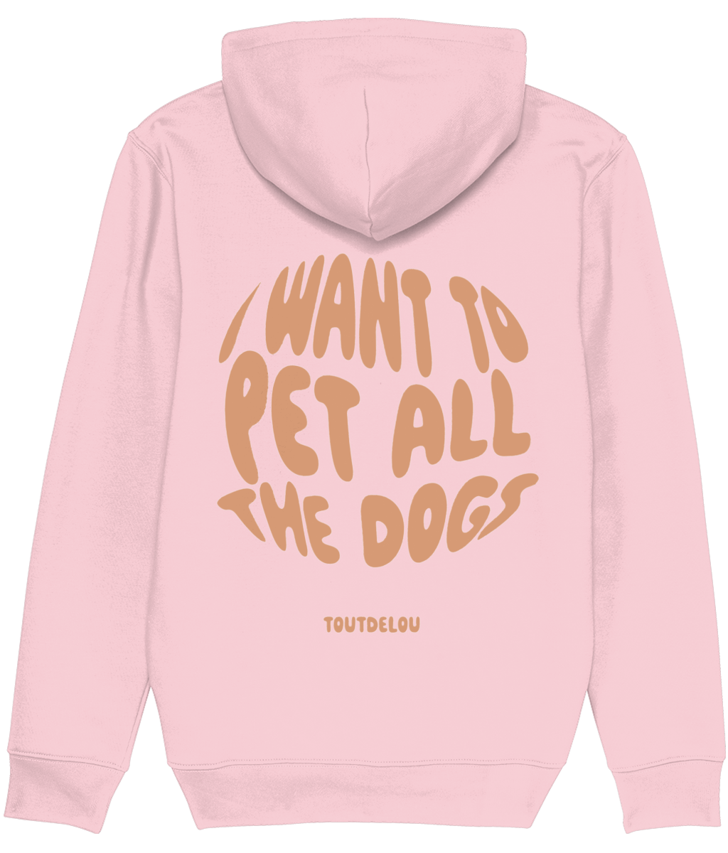 Hoodie - pet all the dogs - peach - print on back