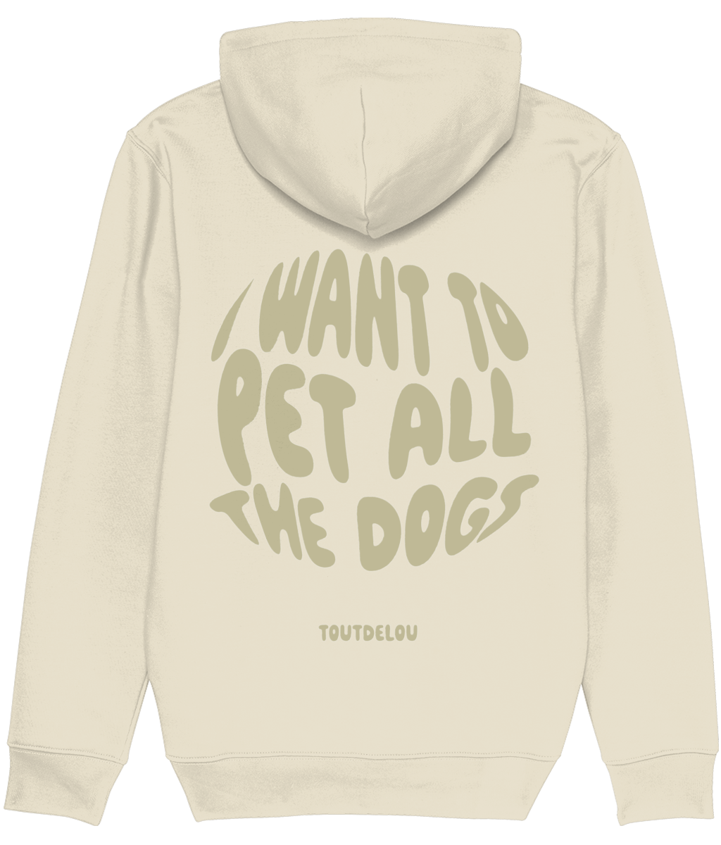 Hoodie - pet all the dogs - olive - print on front and back