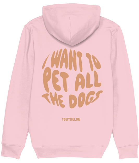 Hoodie - pet all the dogs - peach - print on front and back