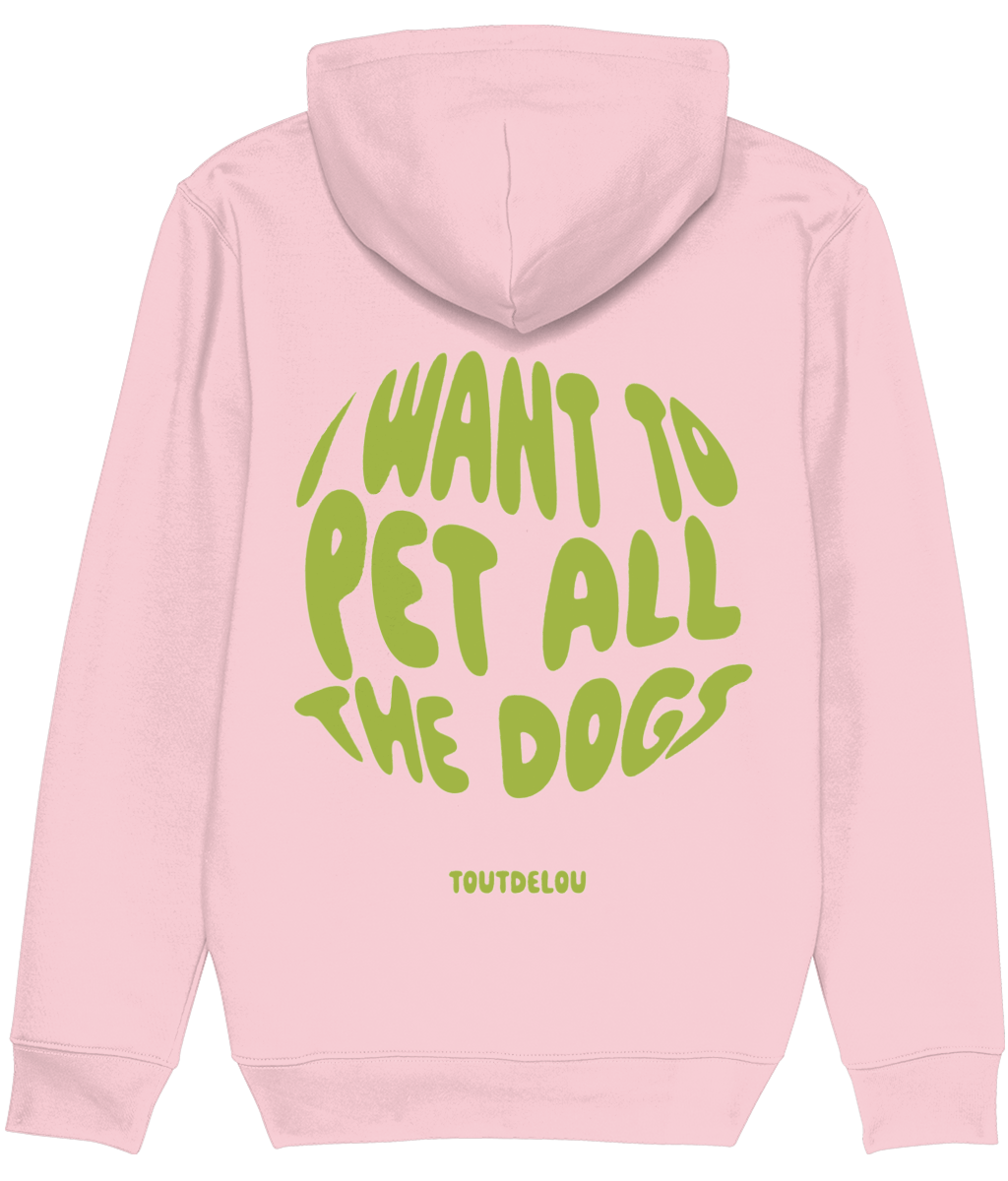 Hoodie - pet all the dogs - green - print on back