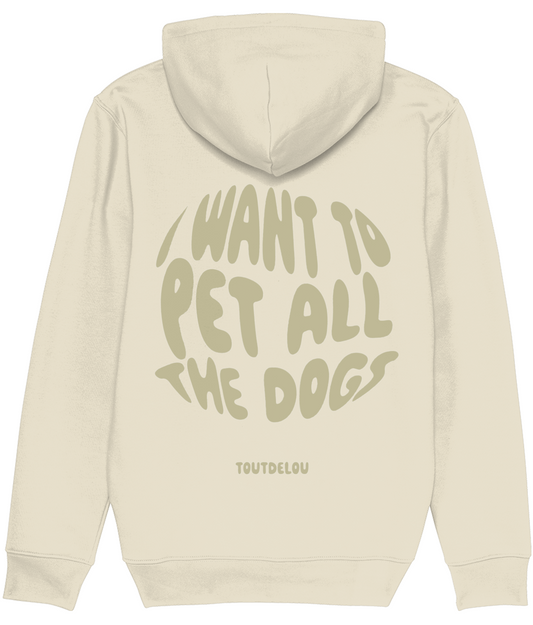 Hoodie - pet all the dogs - olive - print on back